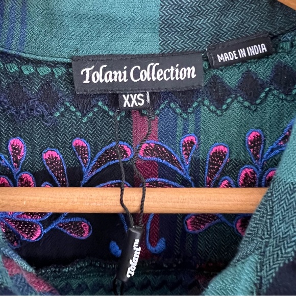 NWOT Tolani Collection Anthropologie Plaid Neon Floral Embroidered Button Down - Picture 4 of 13